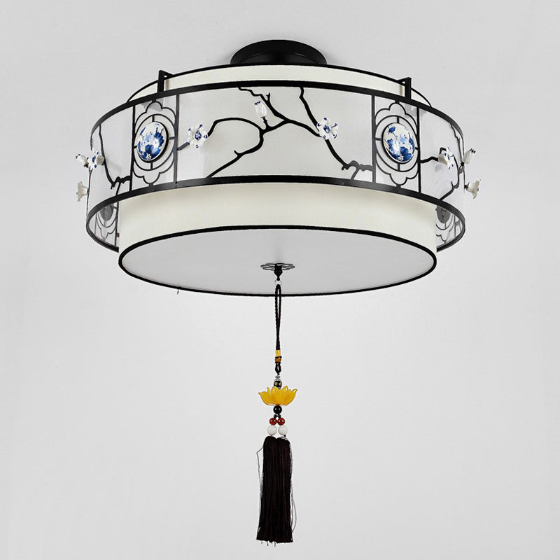 Elegant Round Bamboo Patterned 3-Light Chandelier for Living Room