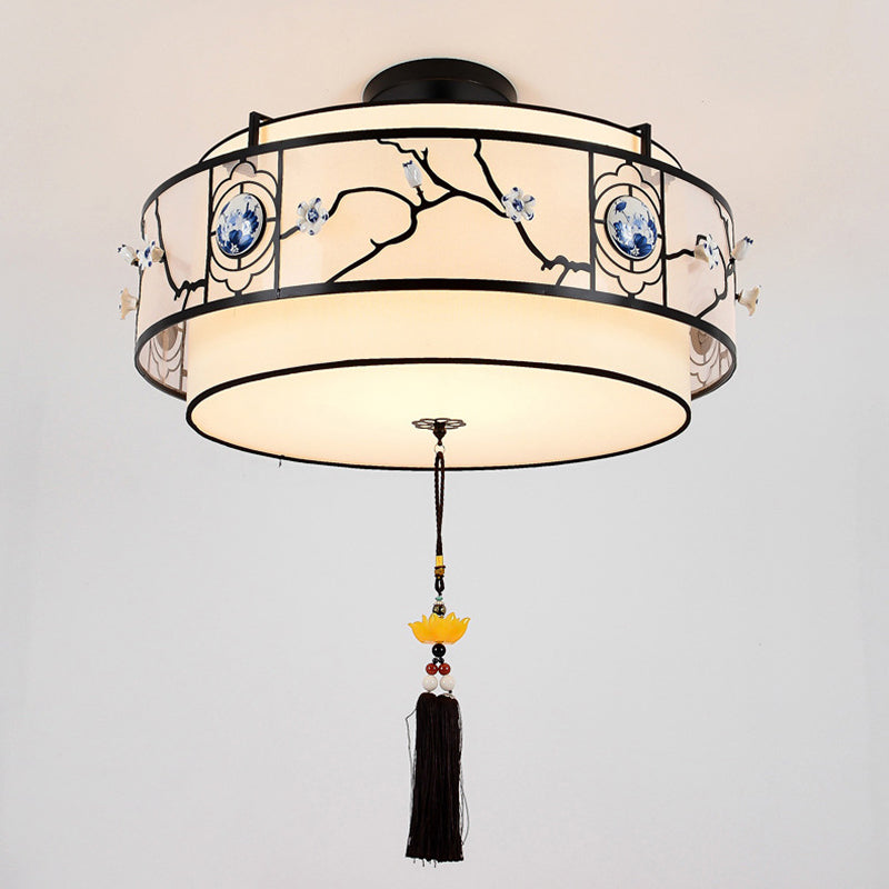 Elegant Round Bamboo Patterned 3-Light Chandelier for Living Room