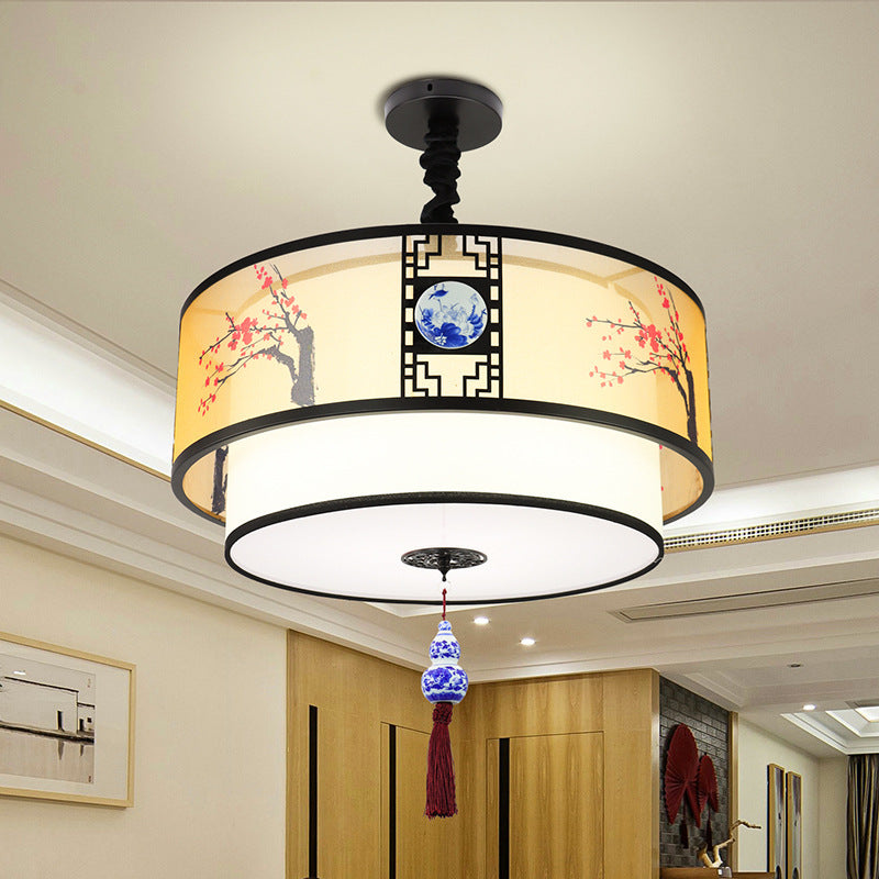 Elegant Round Bamboo Patterned 3-Light Chandelier for Living Room