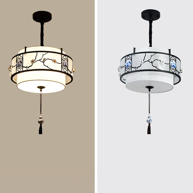 Elegant Round Bamboo Patterned 3-Light Chandelier for Living Room