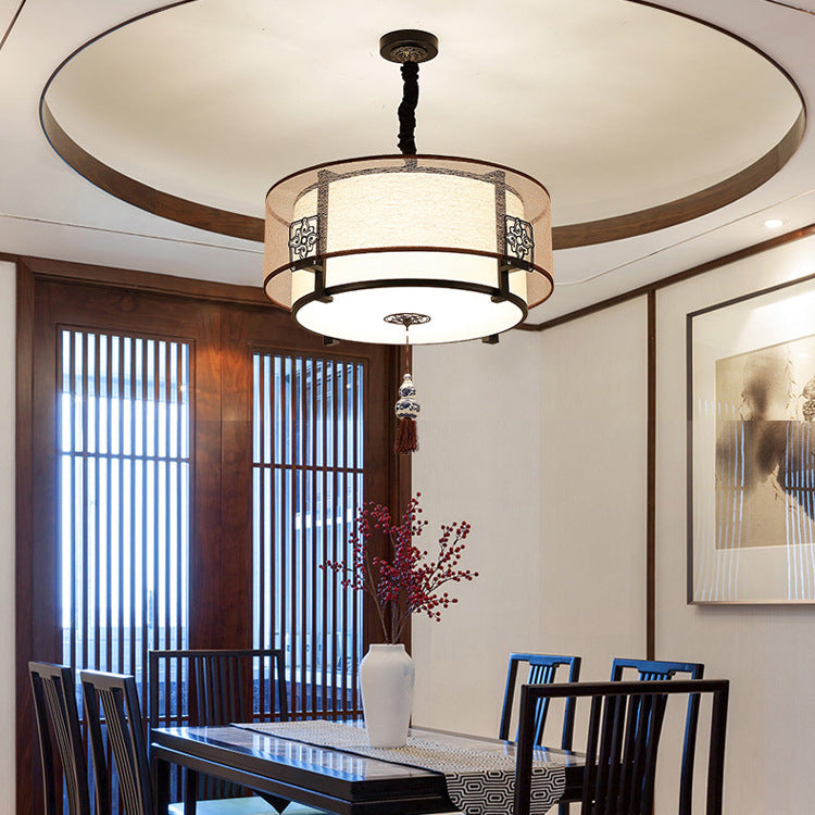 Elegant Round Bamboo Patterned 3-Light Chandelier for Living Room