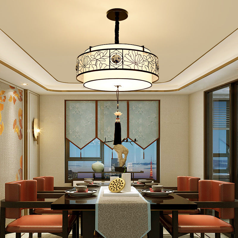 Elegant Round Bamboo Patterned 3-Light Chandelier for Living Room