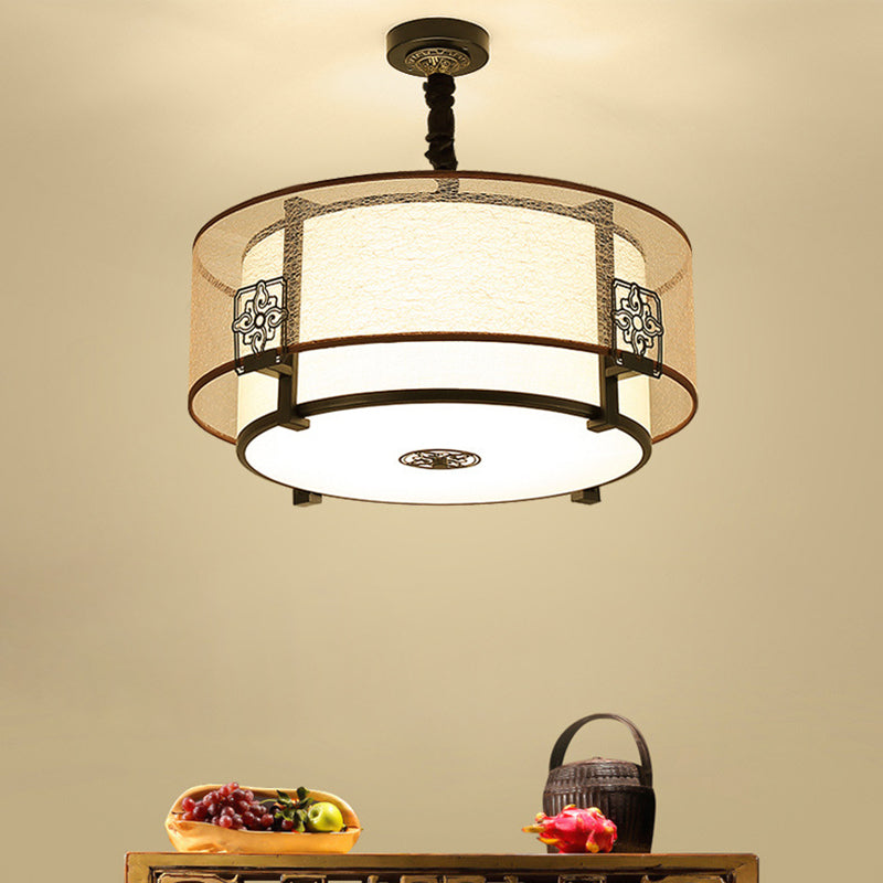 Elegant Round Bamboo Patterned 3-Light Chandelier for Living Room