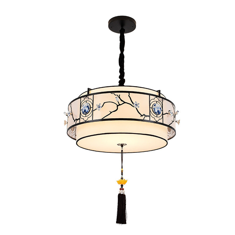 Elegant Round Bamboo Patterned 3-Light Chandelier for Living Room