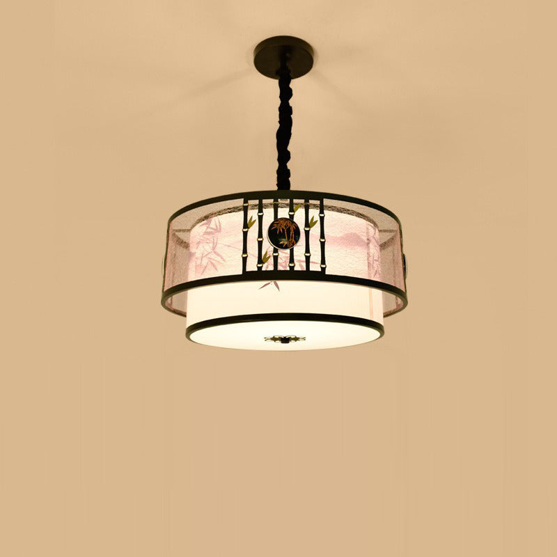 Elegant Round Bamboo Patterned 3-Light Chandelier for Living Room
