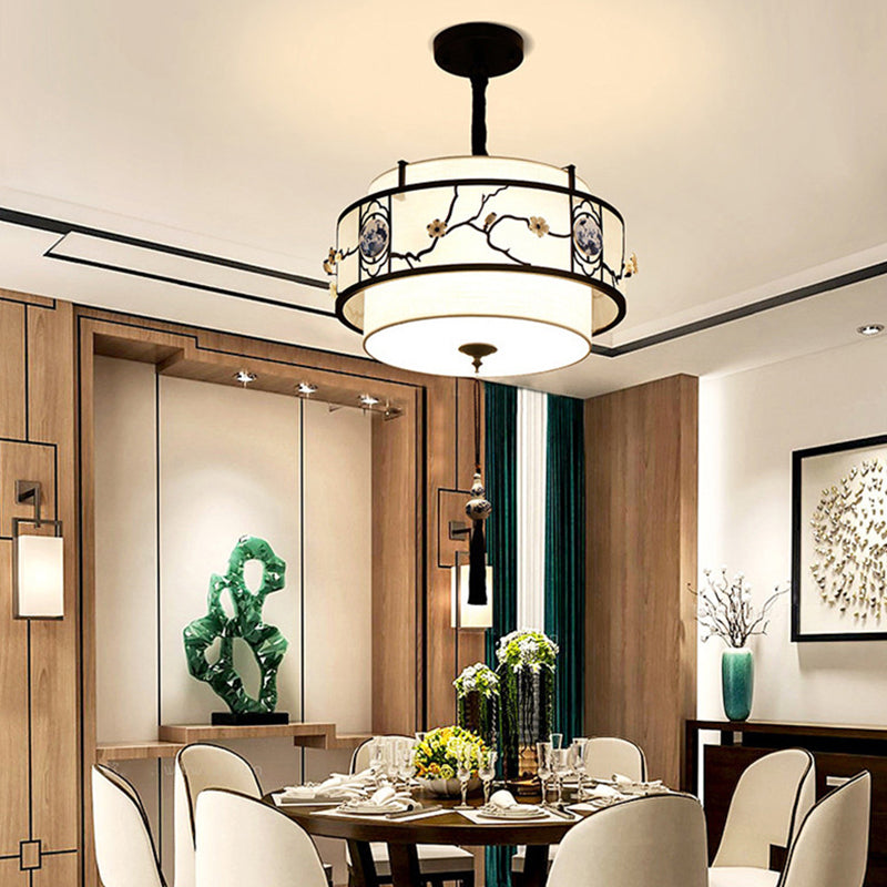 Elegant Round Bamboo Patterned 3-Light Chandelier for Living Room