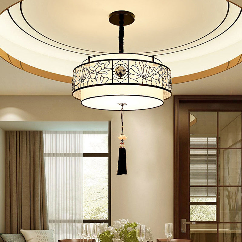 Elegant Round Bamboo Patterned 3-Light Chandelier for Living Room