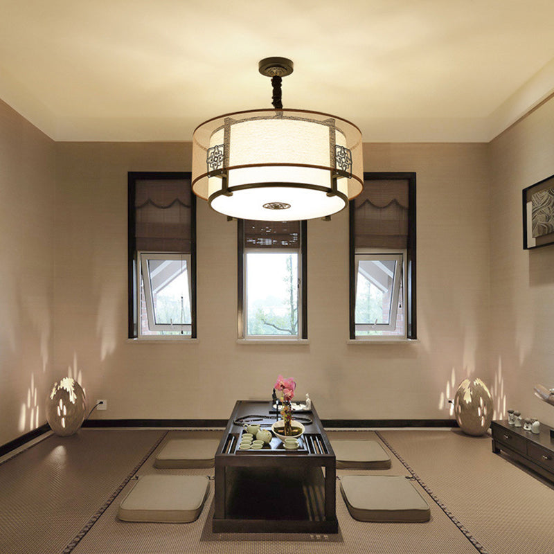 Elegant Round Bamboo Patterned 3-Light Chandelier for Living Room