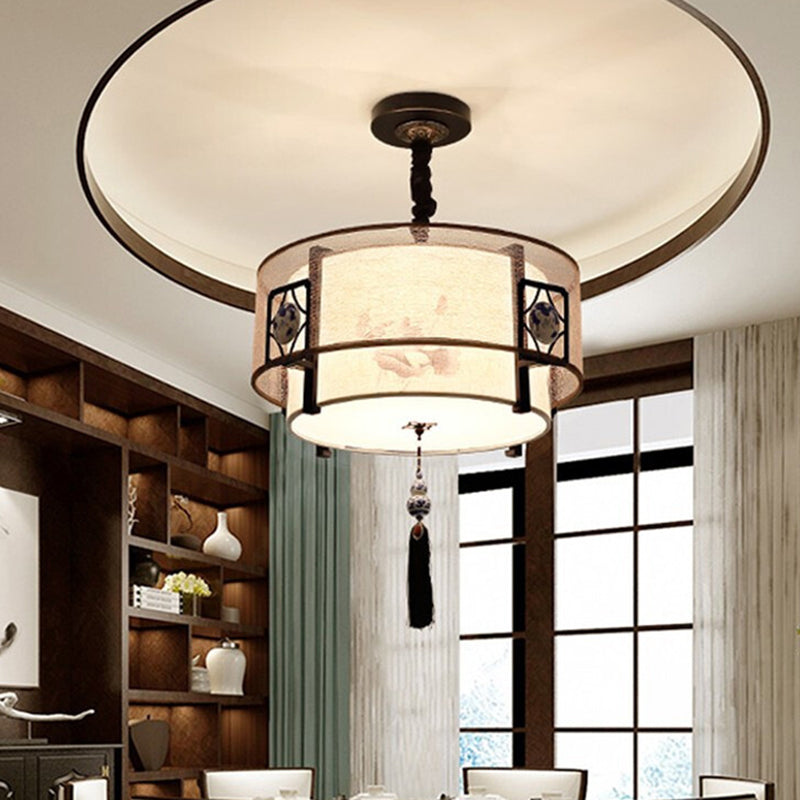 Elegant Round Bamboo Patterned 3-Light Chandelier for Living Room