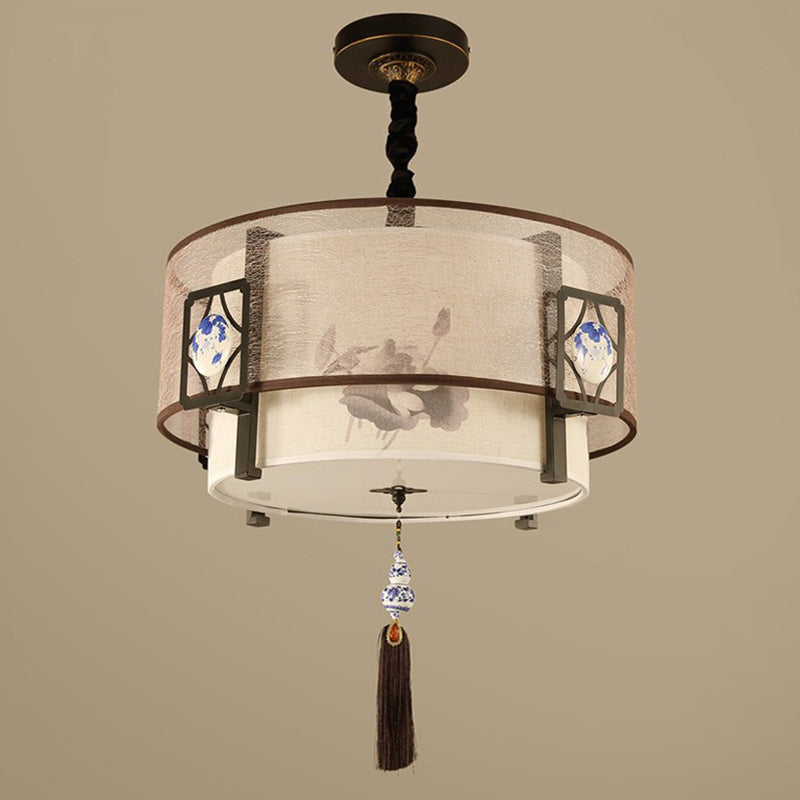 Elegant Round Bamboo Patterned 3-Light Chandelier for Living Room