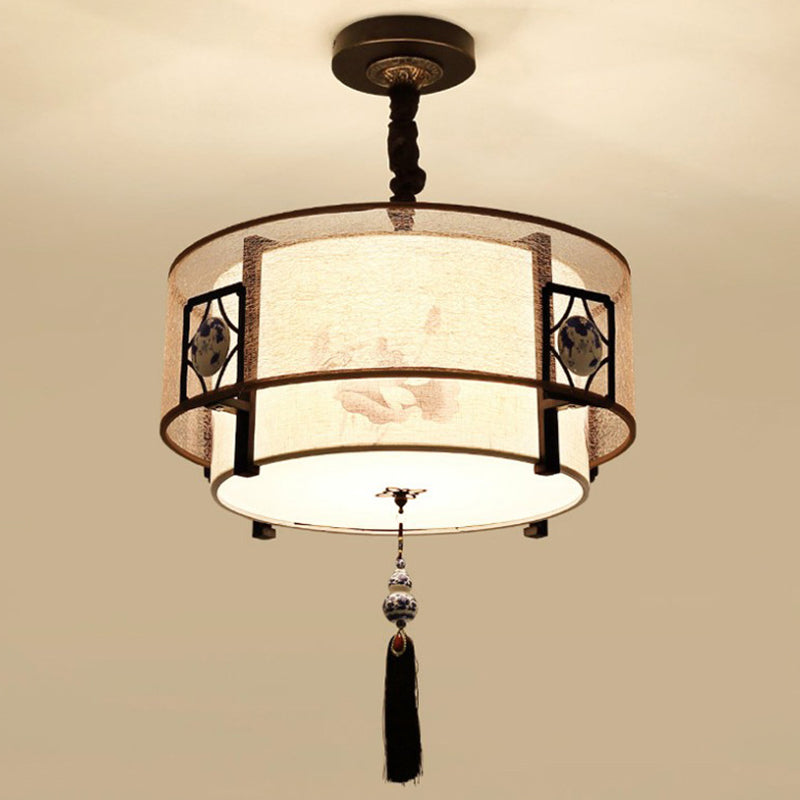 Elegant Round Bamboo Patterned 3-Light Chandelier for Living Room
