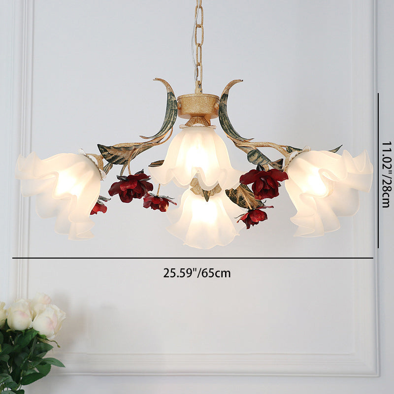Elegant French Rose Glass and Iron Chandelier for Living Room 4/6/9 Light