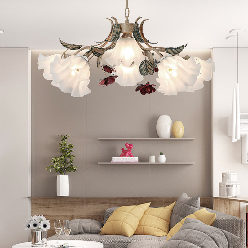 Elegant French Rose Glass and Iron Chandelier for Living Room 4/6/9 Light