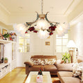 Elegant French Rose Glass and Iron Chandelier for Living Room 4/6/9 Light