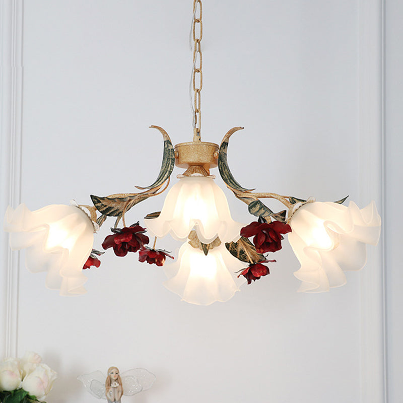 Elegant French Rose Glass and Iron Chandelier for Living Room 4/6/9 Light