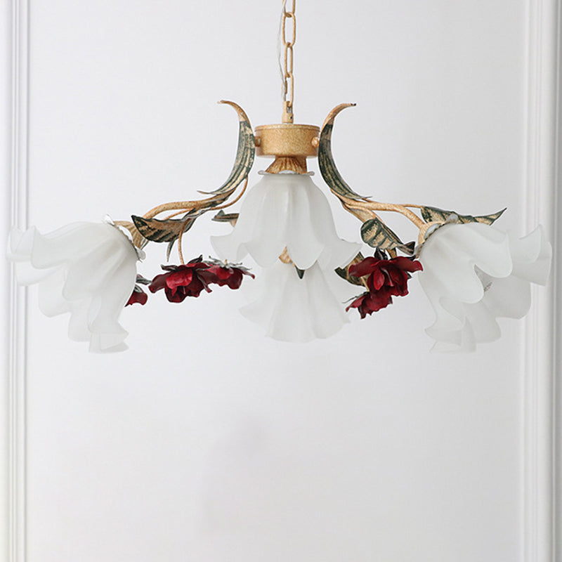 Elegant French Rose Glass and Iron Chandelier for Living Room 4/6/9 Light