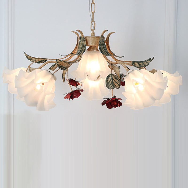 Elegant French Rose Glass and Iron Chandelier for Living Room 4/6/9 Light