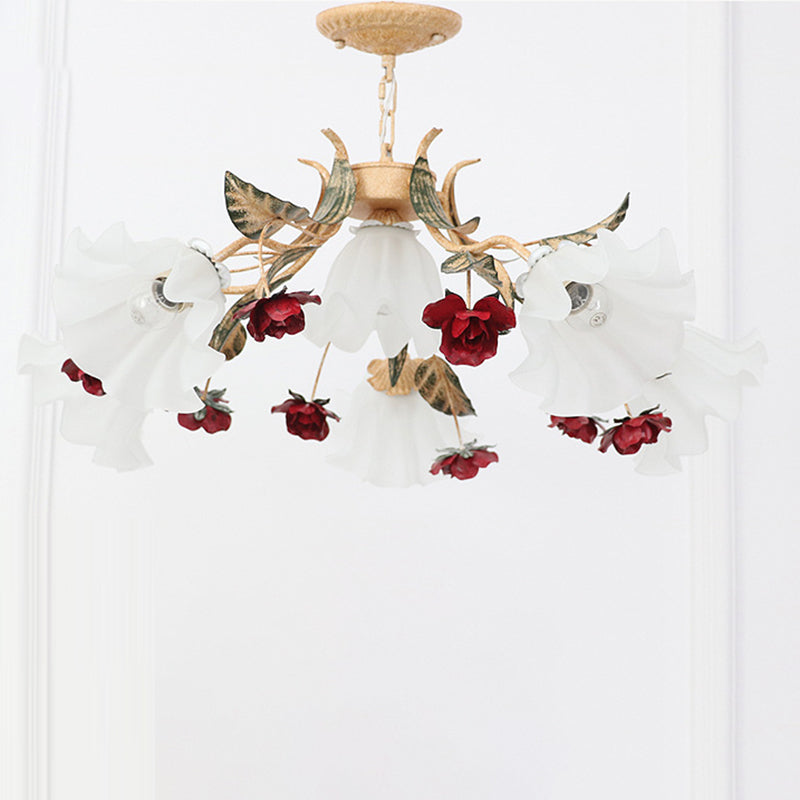 Elegant French Rose Glass and Iron Chandelier for Living Room 4/6/9 Light