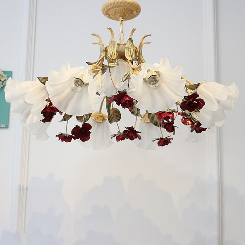 Elegant French Rose Glass and Iron Chandelier for Living Room 4/6/9 Light