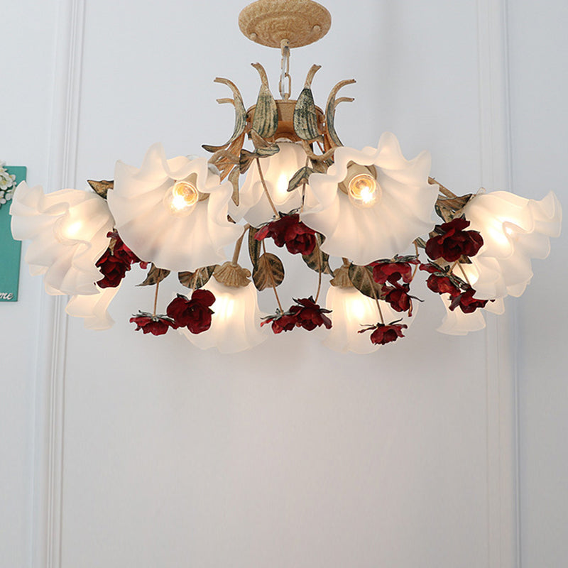 Elegant French Rose Glass and Iron Chandelier for Living Room 4/6/9 Light
