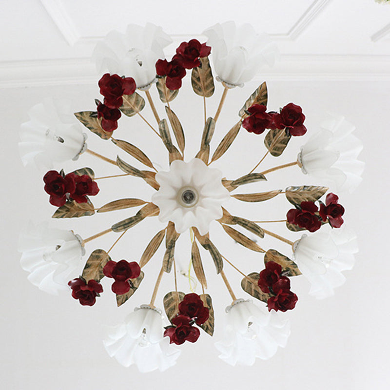 Elegant French Rose Glass and Iron Chandelier for Living Room 4/6/9 Light