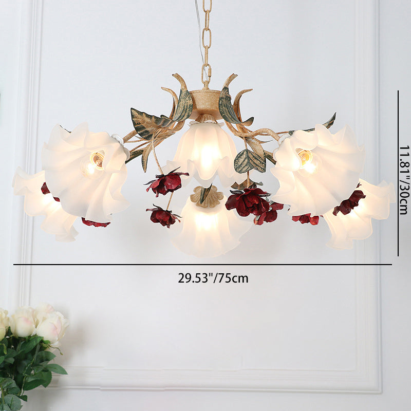 Elegant French Rose Glass and Iron Chandelier for Living Room 4/6/9 Light