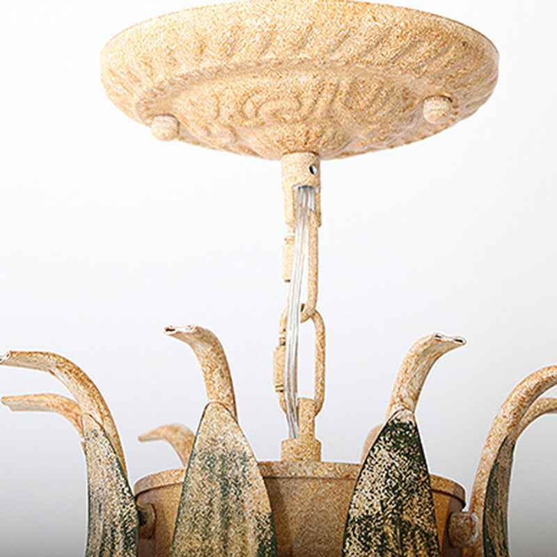 Elegant French Rose Glass and Iron Chandelier for Living Room 4/6/9 Light