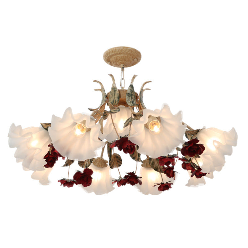 Elegant French Rose Glass and Iron Chandelier for Living Room 4/6/9 Light