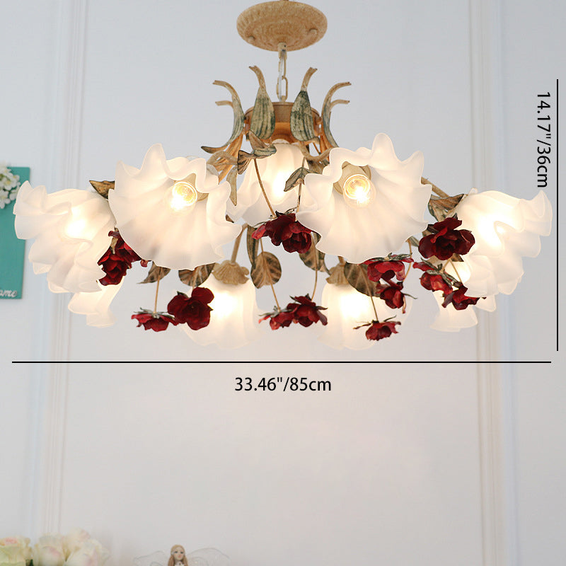 Elegant French Rose Glass and Iron Chandelier for Living Room 4/6/9 Light