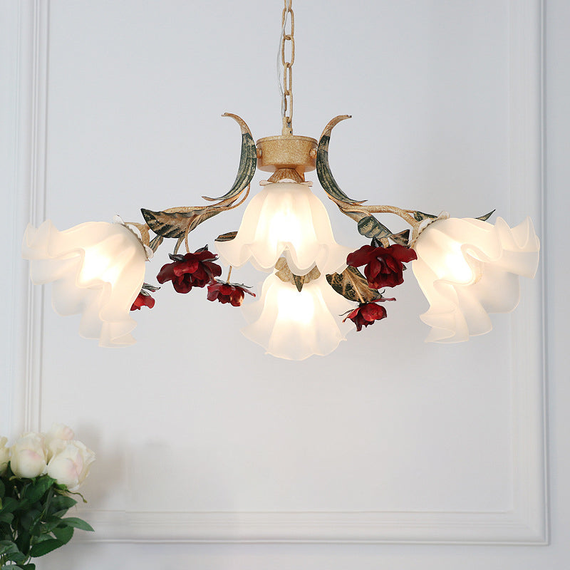 Elegant French Rose Glass and Iron Chandelier for Living Room 4/6/9 Light