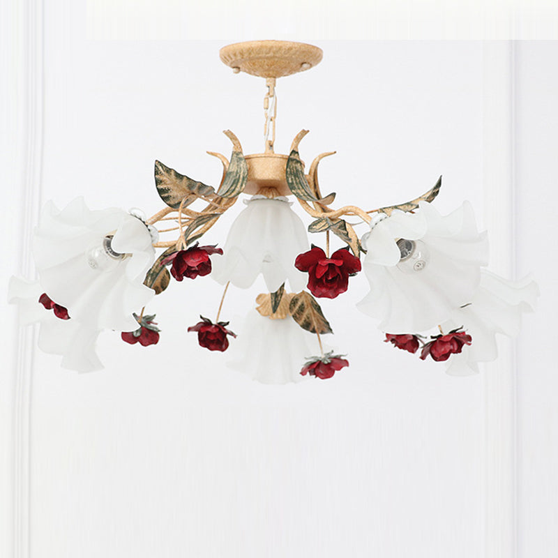 Elegant French Rose Glass and Iron Chandelier for Living Room 4/6/9 Light