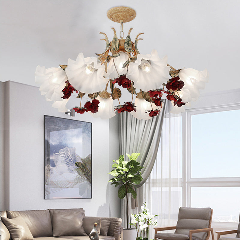 Elegant French Rose Glass and Iron Chandelier for Living Room 4/6/9 Light