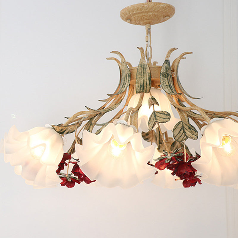 Elegant French Rose Glass and Iron Chandelier for Living Room 4/6/9 Light