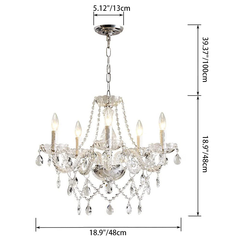 Elegant French 5-Light Curved Glass Iron Chandelier for Living Room