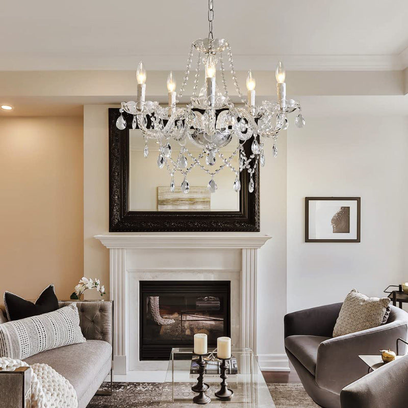 Elegant French 5-Light Curved Glass Iron Chandelier for Living Room
