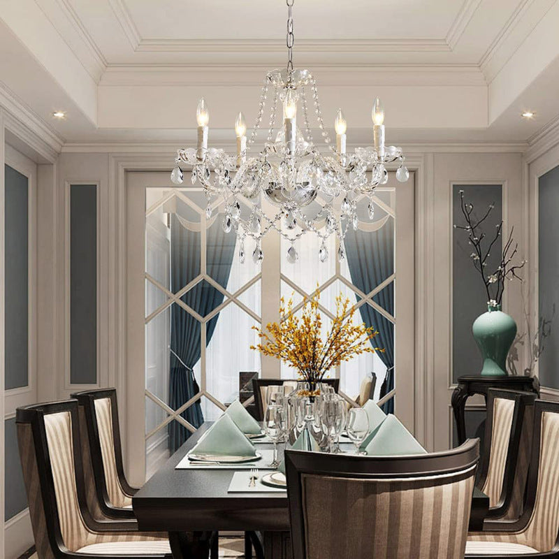 Elegant French 5-Light Curved Glass Iron Chandelier for Living Room