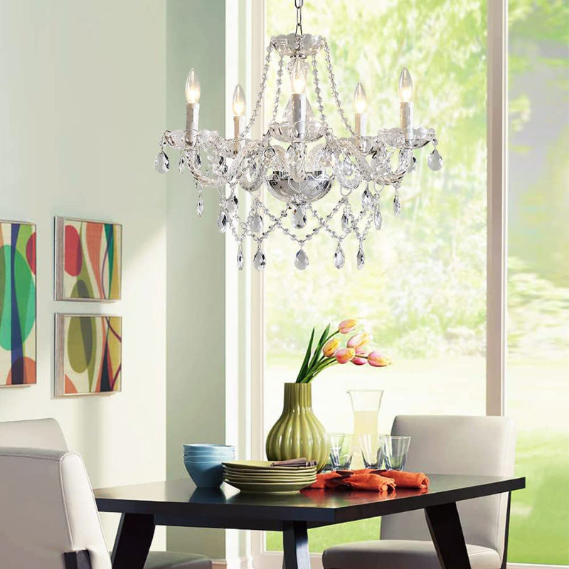 Elegant French 5-Light Curved Glass Iron Chandelier for Living Room