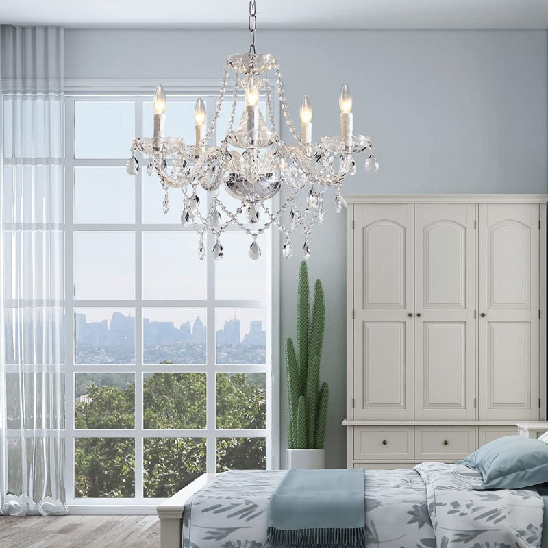 Elegant French 5-Light Curved Glass Iron Chandelier for Living Room