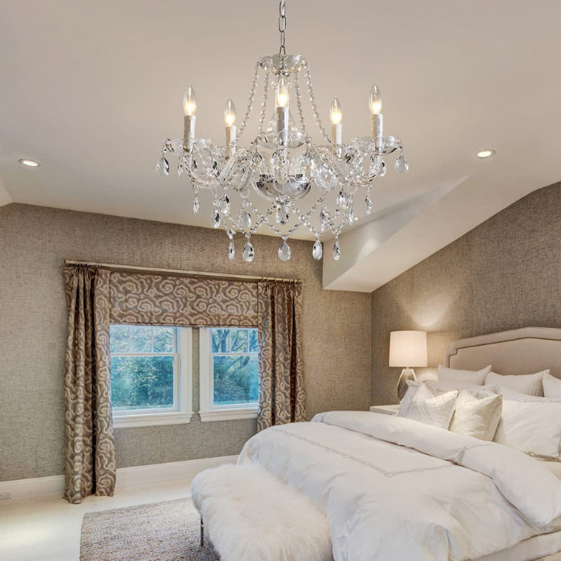 Elegant French 5-Light Curved Glass Iron Chandelier for Living Room