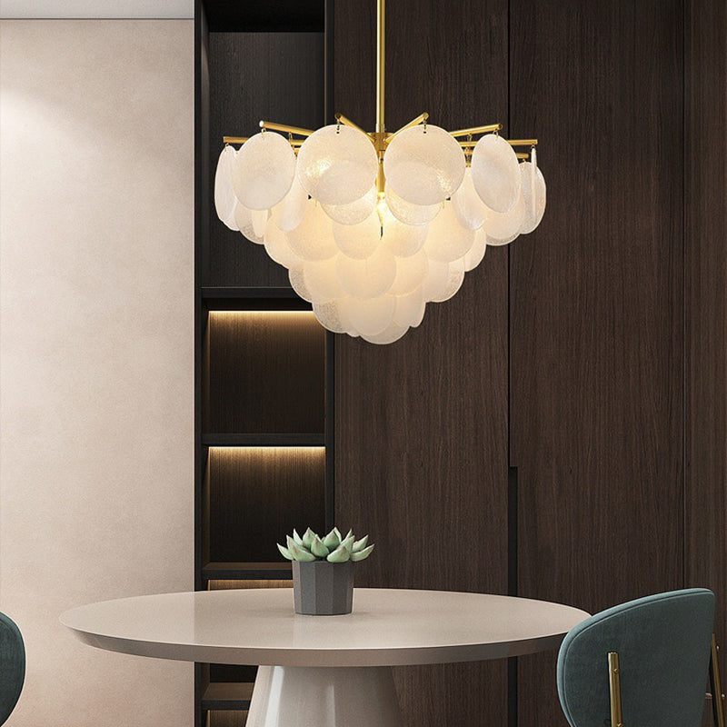 Scandinavian Glass Tapered Round Chandelier in Iron for Modern Living Room