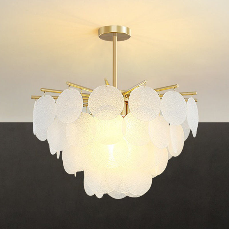 Scandinavian Glass Tapered Round Chandelier in Iron for Modern Living Room
