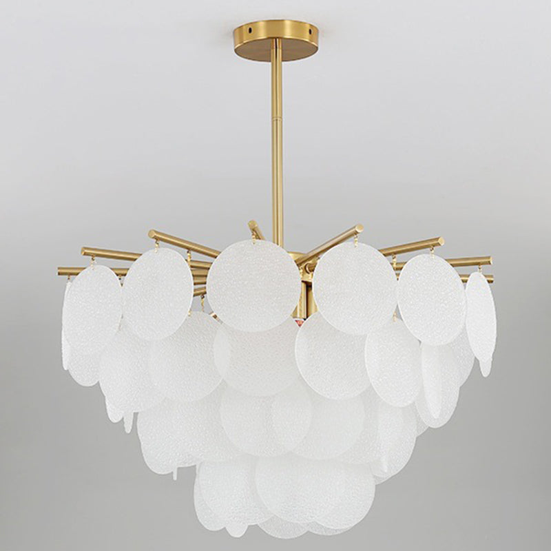 Scandinavian Glass Tapered Round Chandelier in Iron for Modern Living Room