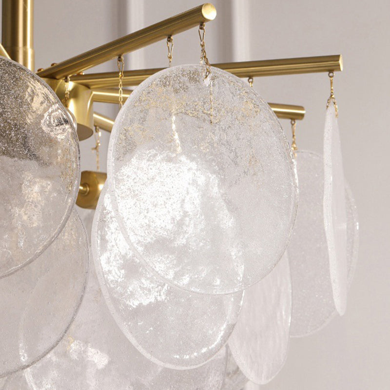 Scandinavian Glass Tapered Round Chandelier in Iron for Modern Living Room