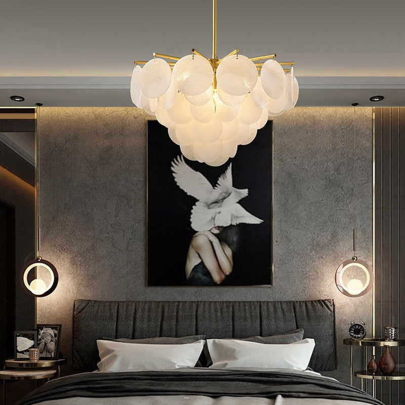 Scandinavian Glass Tapered Round Chandelier in Iron for Modern Living Room