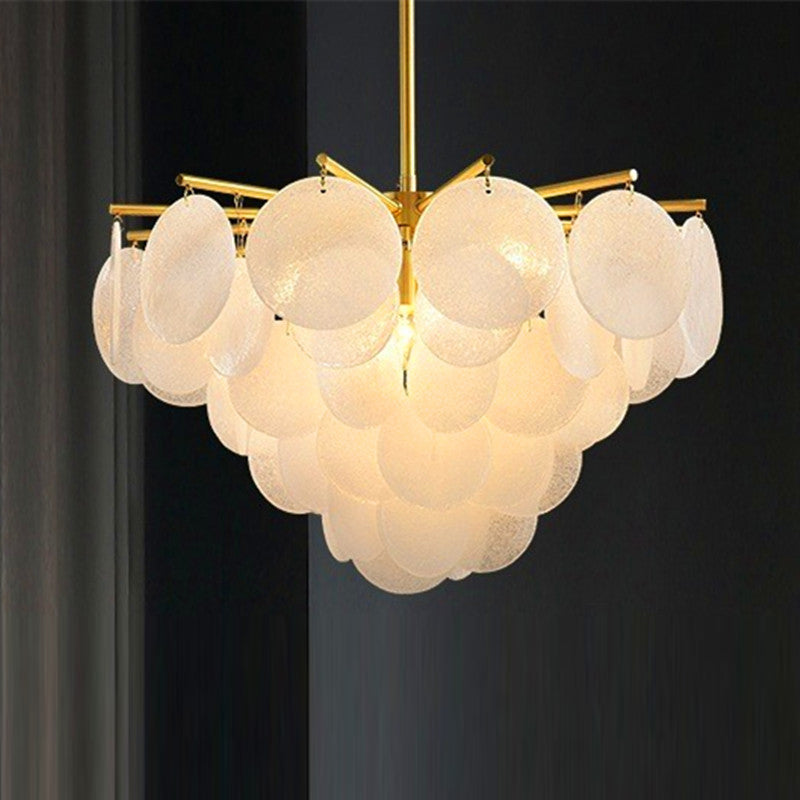Scandinavian Glass Tapered Round Chandelier in Iron for Modern Living Room