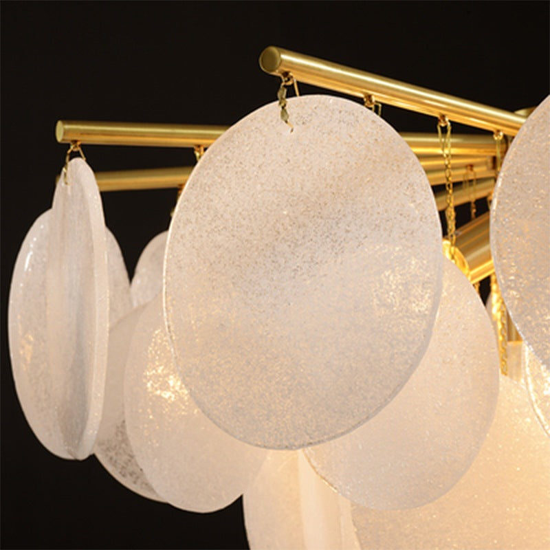 Scandinavian Glass Tapered Round Chandelier in Iron for Modern Living Room