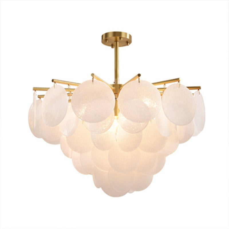 Scandinavian Glass Tapered Round Chandelier in Iron for Modern Living Room
