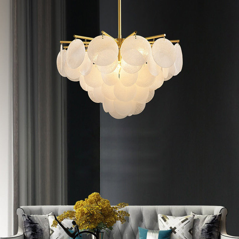 Scandinavian Glass Tapered Round Chandelier in Iron for Modern Living Room