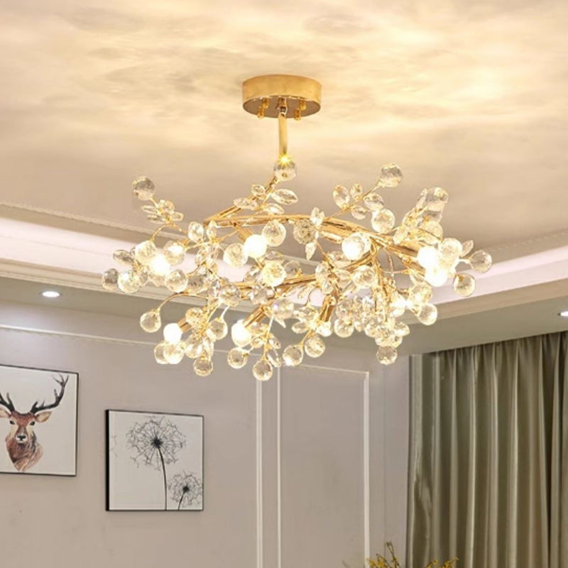 Elegant French Rose Branch Round Crystal Chandelier for Living Room