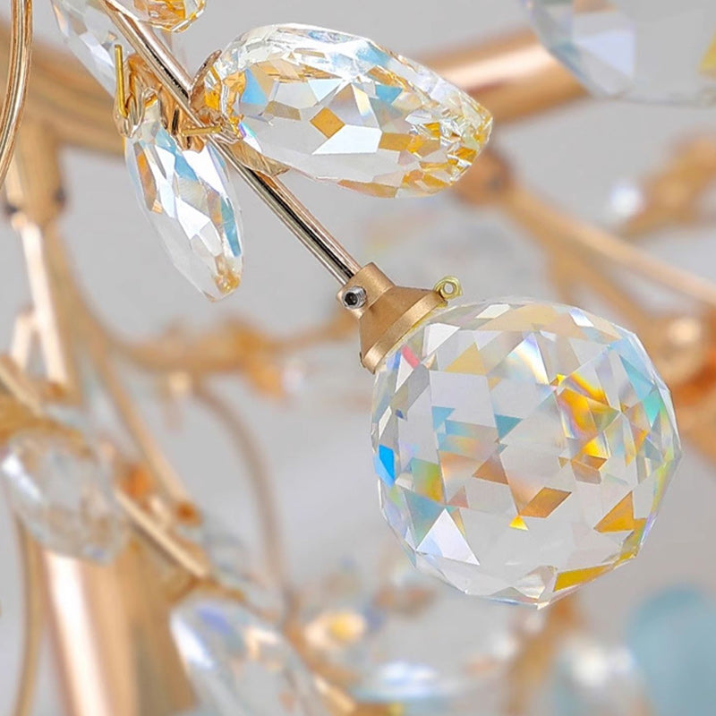 Elegant French Rose Branch Round Crystal Chandelier for Living Room